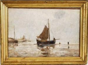 Plage Animee Et Voiliers by Alphonse Stengelin