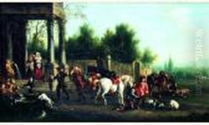 Le Retour Des Chasseurs Devant Un Palais Classique by Joseph Stephan