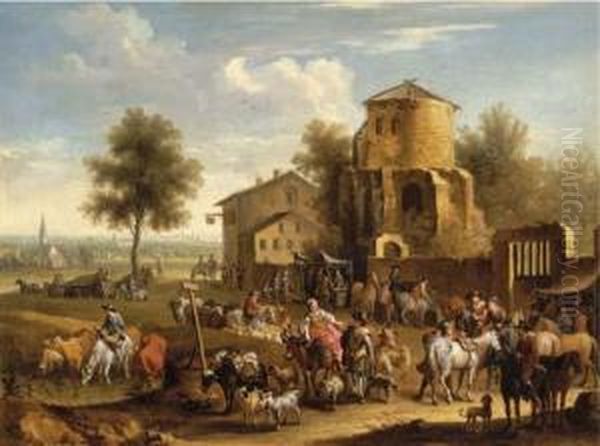 A Market Scene With A City In The Distance - view 1