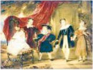Children In Courtly Dress Standing By A Monument With A Landscape Beyond Children In Courtly Dress Standing By A Monument With A Landscape Beyond