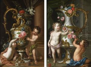 Aiguieres Sculptees Decorees De Guirlandes De Fleurs Par Des Putti Aiguieres Sculptees Decorees De Guirlandes De Fleurs Par Des Putti