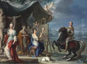An Equestrian Portrait Of A 
Nobleman As Protector Of The Arts, Before Personifications Of Sculpture,
 Poetry, Music And Painting