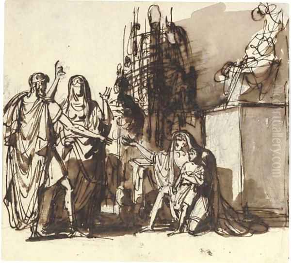 Figures before classical altar - view 1