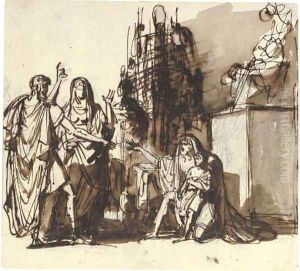 Figures before classical altar by Francois-Xavier Fabre