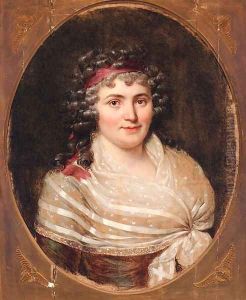 Portrait of Jeanne Robertine, Marquise d'Orvillier, nee Rillet (1772-1862), half-length, in a lace fichu and a red bandeau