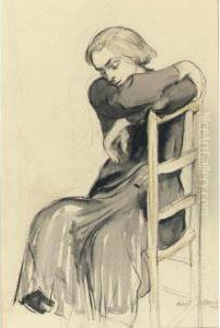 Study Of A Seated Figure And Portrait Of Marie: Two Works by Albert Edward Sterner
