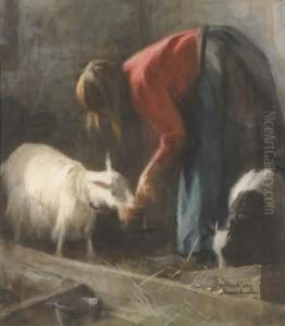 Feeding The Goats by Jacobus Frederick Sterre De Jong