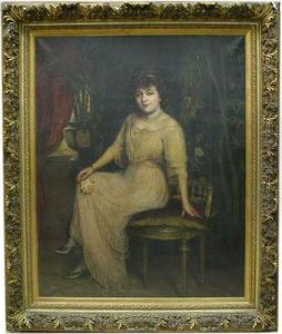 Portrait De Dame Assise, Tenant Unerose