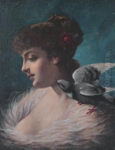 Portrait Of A Young Woman With A Bird On Her Shoulder by Agapit Stevens