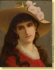 Jeune Femme Au Chapeau Fleuri