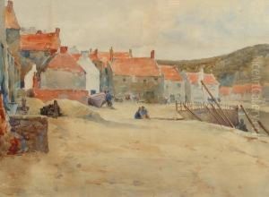 Fishermen's Cottages At Staithes by Alfred Stevens