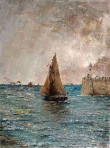 Le Retour Du Voilier Au Treport Par Ciel Charge by Alfred Stevens