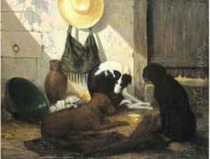 Tafereel Met Vier Honden by Joseph Edouard Stevens