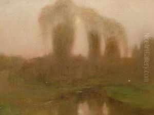 Moon Rising Over A Tranquil Riverlandscape by Robert Macaulay Stevenson