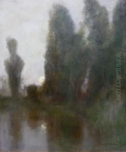 Of A Moonlit River Landscape With Poplar Trees. - view 1