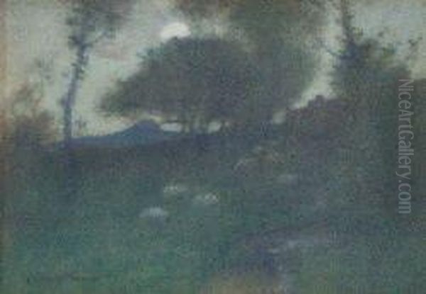 Sheep Grazing In A Moonlit Landscape - view 1