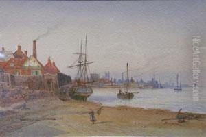 Watercolour - On The Medway, Monogrammed Lower Right, 17 X 26cm