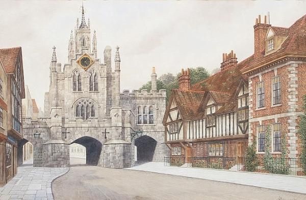 "the East Gate, Warwick" 'j.l.
Stewart', And Inscribed With Title On Artist's Label Verso - view 1