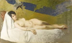 Reclining Nude By An Oriental Screen