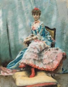 ''lady In Pink And Blue'' (portrait Of Laura Hayman) by J. Stewart