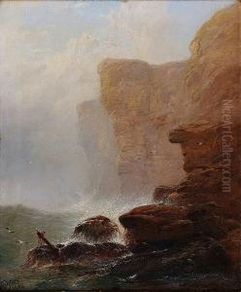 A Stormy Sea Against Rocky Cliffs, Signed Anddated 1894 - view 1