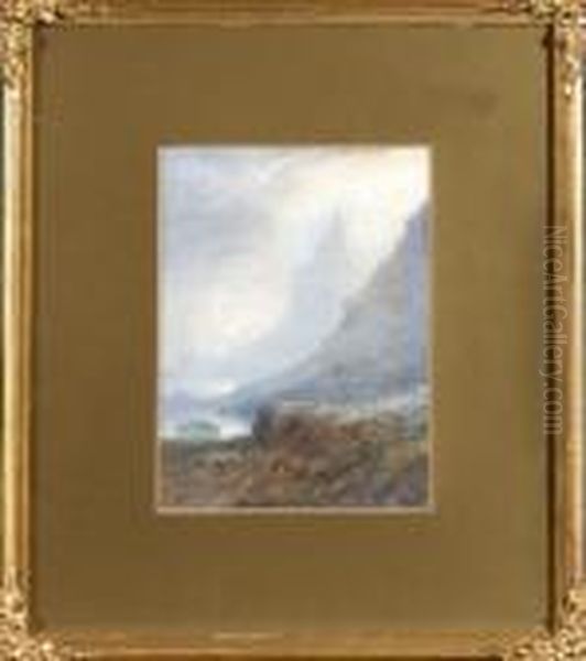 A Rocky Coast With A Sailing Ship Aground In The Middle Distance - view 1