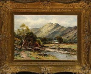 A Lakeland Landscape With Stream And Cottage