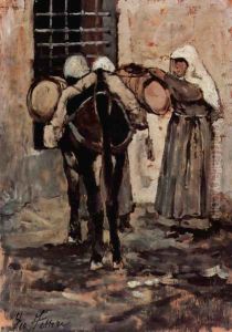 Nun with donkey by Giovanni Fattori