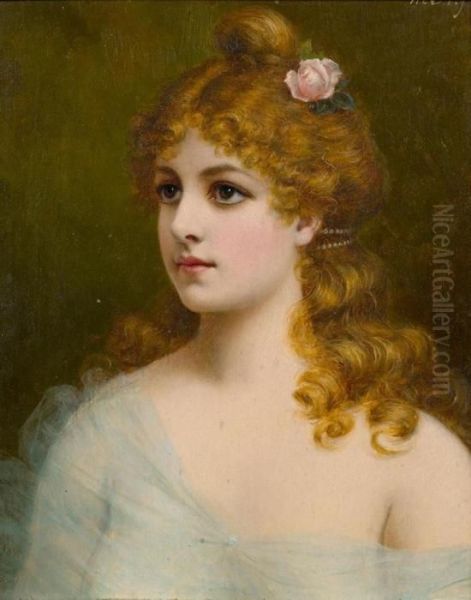 Portrait Einer Dame Mit Rose Und Perlen Im Haar - view 1