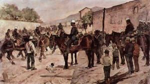 Artillery Corps riding on a village road by Giovanni Fattori