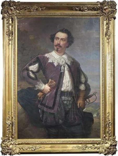 The Actor And Stage Director Dr.
Karl Grunert As Wallenstein. Oil/canvas, Signed And Dated "1856" - view 1
