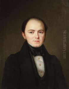 Portrait Of A Gentleman Wearing A
White Chemise With Golden Buttons Under His Black Frock Coat by Franz Seraph Stirnbrand