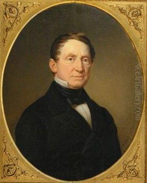 Portrait Of A Man With Standing 
Collar. Bust-length Portrait From The Right. Signed And Dated Rechts: 
Stirnbrand P. 1858 - view 1