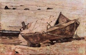 Beach with a small boat by Giovanni Fattori