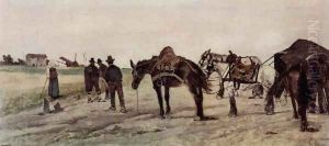 Horses and farmers in the Roman countryside by Giovanni Fattori