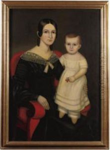 Portrait Of A Young Mother With A Little Girl Standing In Lapwearing Yellow Slippers by Joseph Whiting Stock