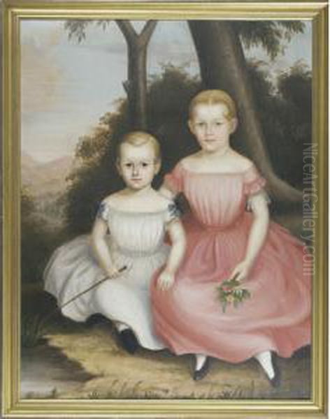Double Portrait Of A Young Boy With Whip And His Sister With Bouquet Of Flowers - view 1