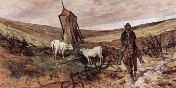 Mounted shepherd and cows - view 1