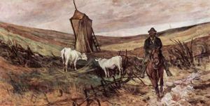 Mounted shepherd and cows by Giovanni Fattori