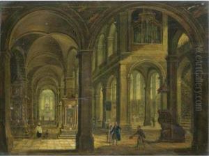 A Church Interior With Elegant Figures And Beggars by Christian Stocklin