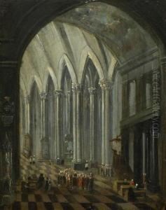 Gotisches Kircheninneres Mit
 Glaubigen.