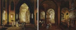 A Baptism In A Church Interior; And A Wedding In A Church Interior by Christian Stocklin