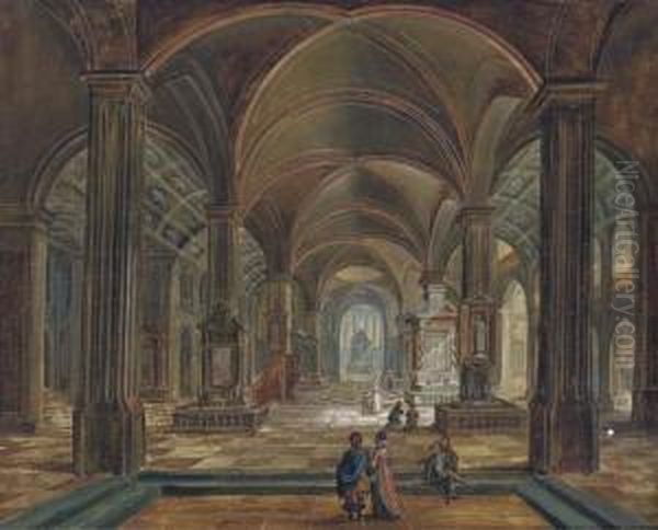 A Church Interior With An Elegant Couple In The Foreground - view 1