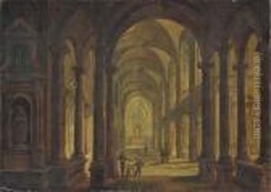 The Interior Of A Church At Night