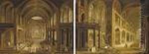 Figures In A Cathedral Interior by Christian Stocklin