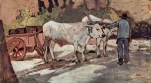 Farmer with bullock carts by Giovanni Fattori