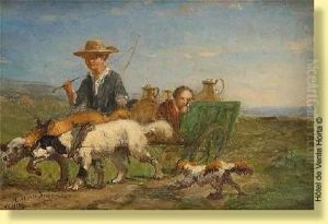 Les Enfants Et Le Chariot Attele by Ildephonse Stocquart