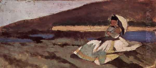Lady sitting outdoors - view 1