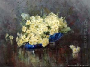 Primulas In A Blue Bowl