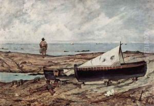 The gray day (beach with fishermen and boats) by Giovanni Fattori
